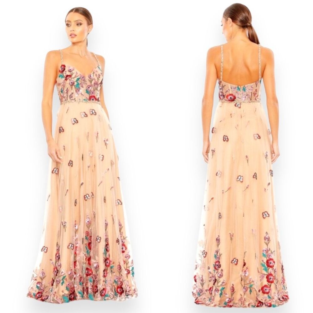 NEW Mac Duggal Embellished Floral Detail A-Line Gown Sz 2